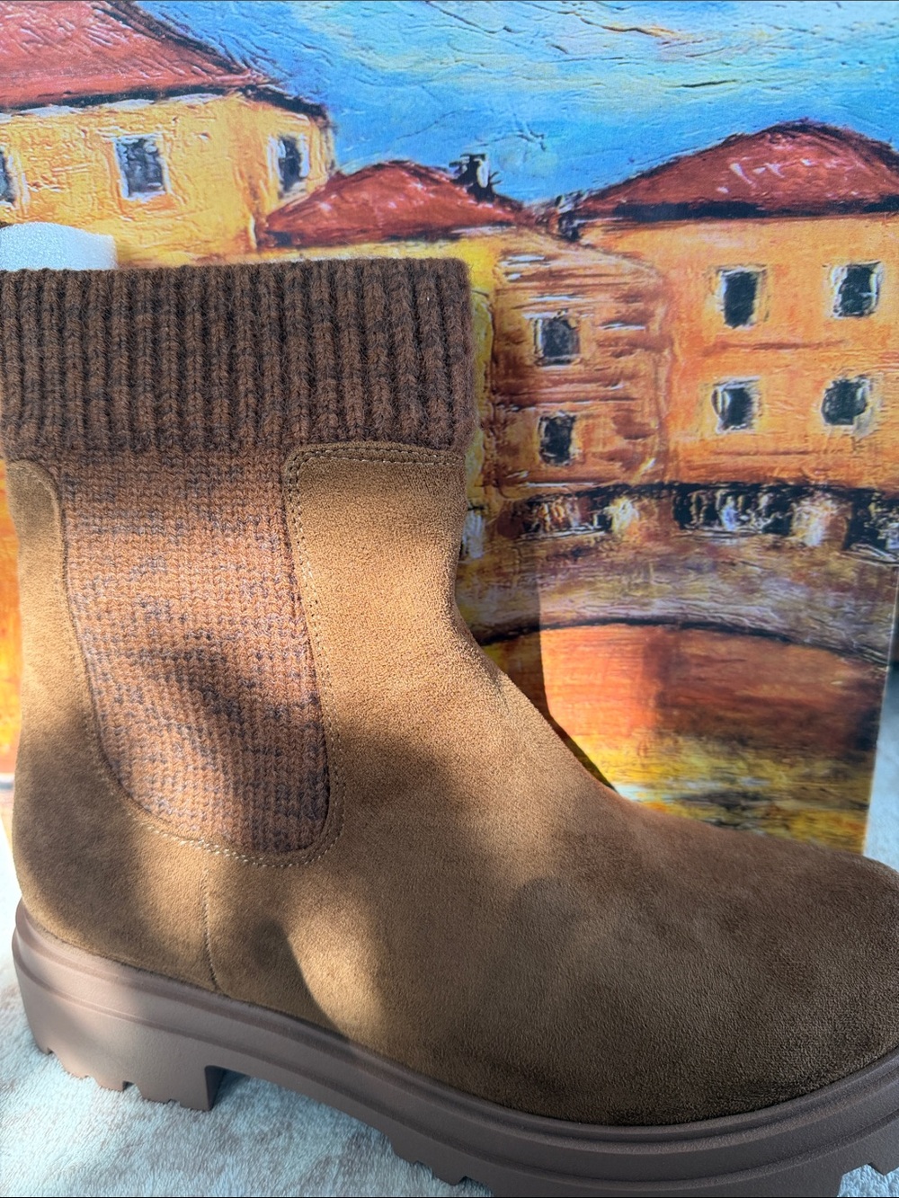 Bella Vita Brown Suede Knit-Trim Chelsea Boot - Men's